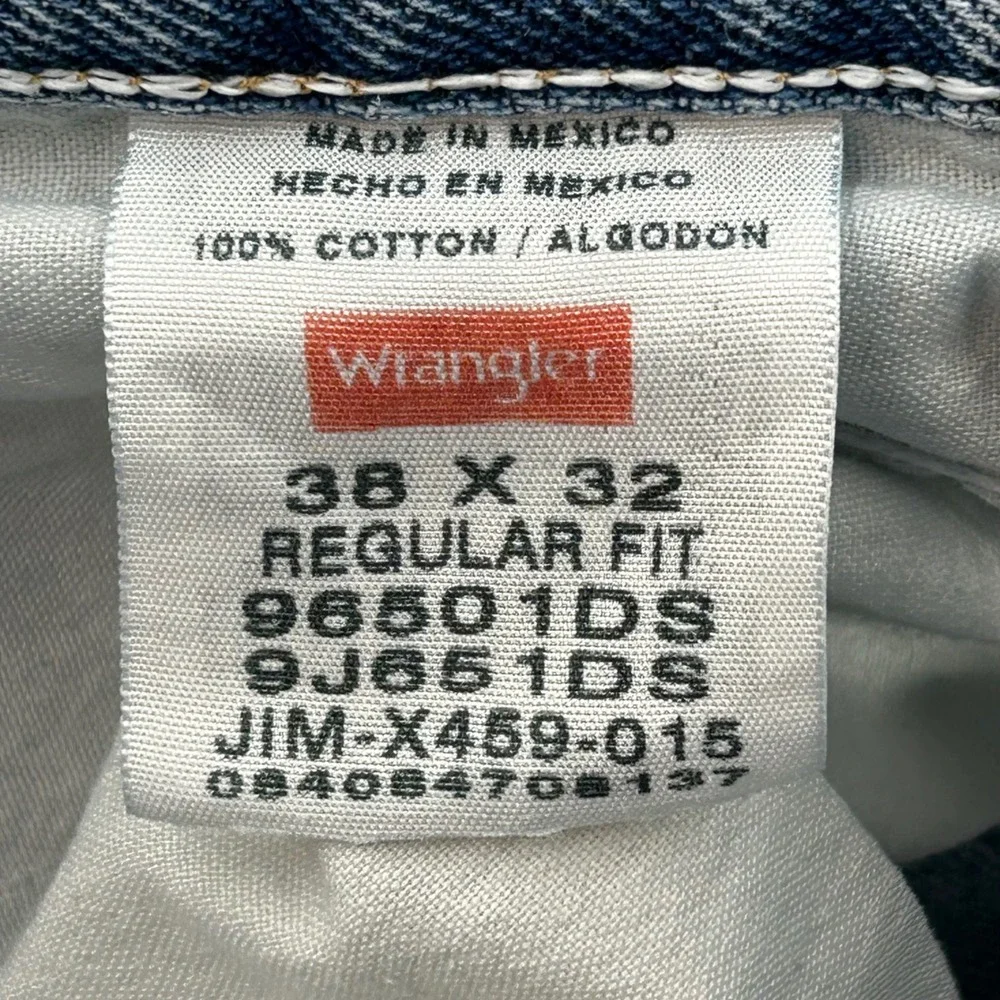 Wrangler Regular Fit Blue Mens 38x32 Straight Leg Denim Jeans